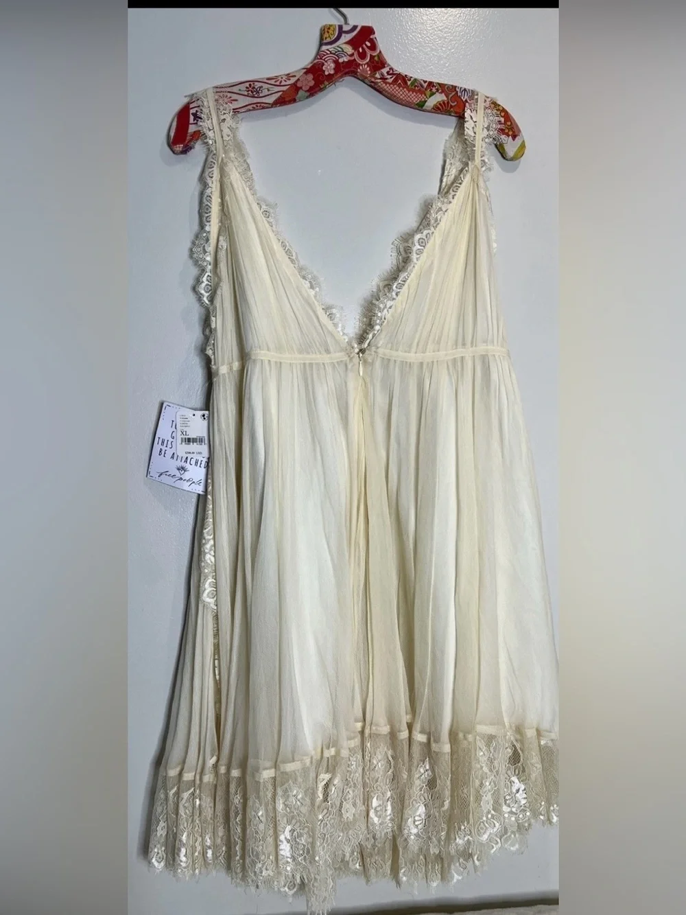 Free People Cream Lace-Trim Slip Dress